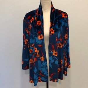 Slinky Brand velvet floral  jacket with vibrant colours in blue and red size L